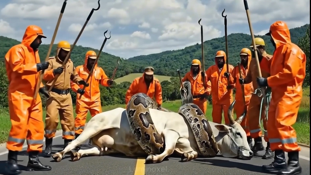 Питон напал на корову, Анимация от ИИ.