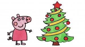 Как нарисовать Свинку Пеппу с Новогодней Ёлкой