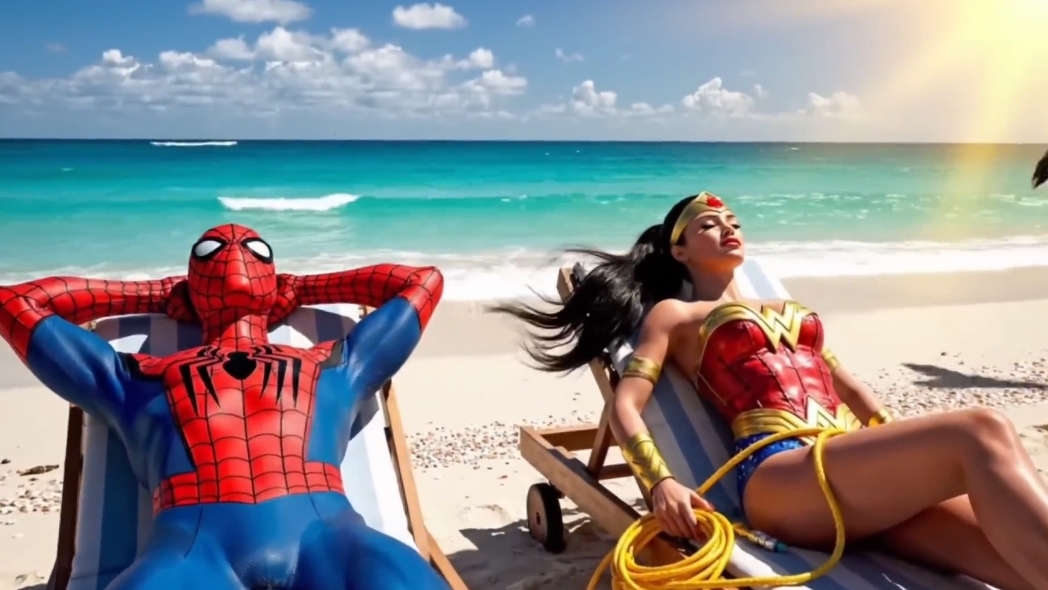 Смешная анимация от ИИ, Человек паук, Халк, Чудо женщина.