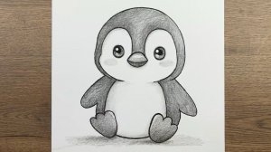 Как нарисовать очень простой рисунок Пингвина карандашом, простое пошаговое руководство