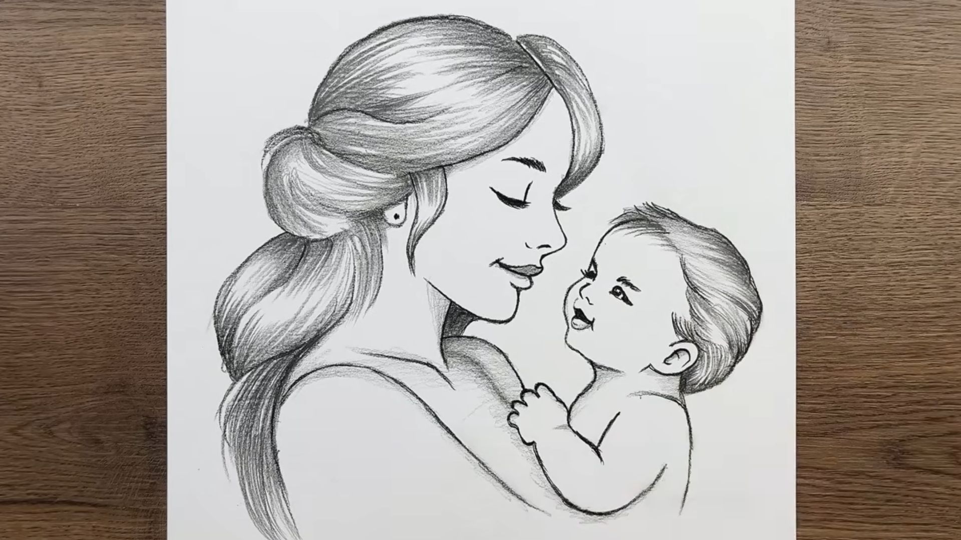 Как нарисовать рисунок ко Дню матери / Женщина с ребенком карандашом -  подарок для матери