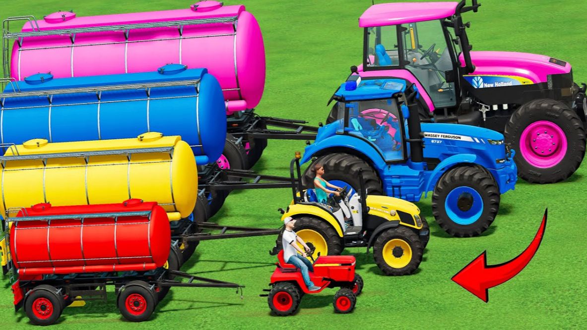 МУЛЬТИКИ ПРО МАШИНКИ НА ФЕРМЕ ДЛЯ ДЕТЕЙ И ИГРАЕМ В РАЗНОЦВЕТНЫЕ ТРАКТОРА И ГРУЗОВИКИ И КАТАЕМСЯ!