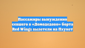 Пассажиры вынужденно севшего в «Домодедово» борта Red Wings вылетели на Пхукет