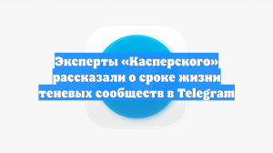 Эксперты «Касперского» рассказали о сроке жизни теневых сообществ в Telegram