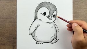Как нарисовать милого Пингвина поэтапно, используя простой карандашный рисунок