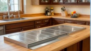 Процесс замены пластикового кухонного плинтуса на алюминиевый.