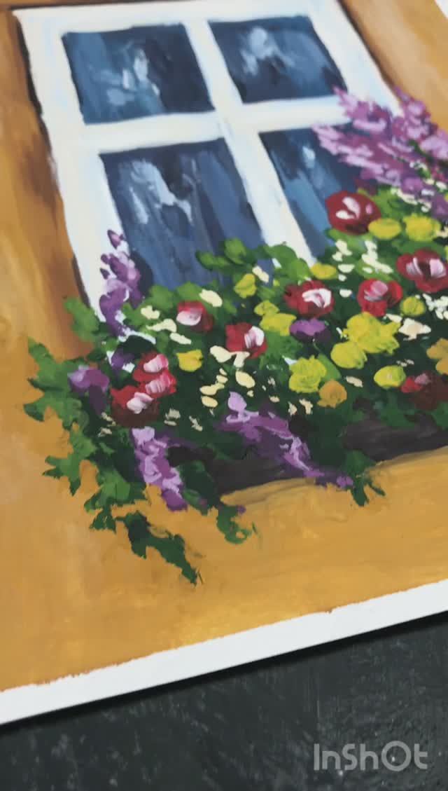 Как нарисовать Окно и Цветы гуашью