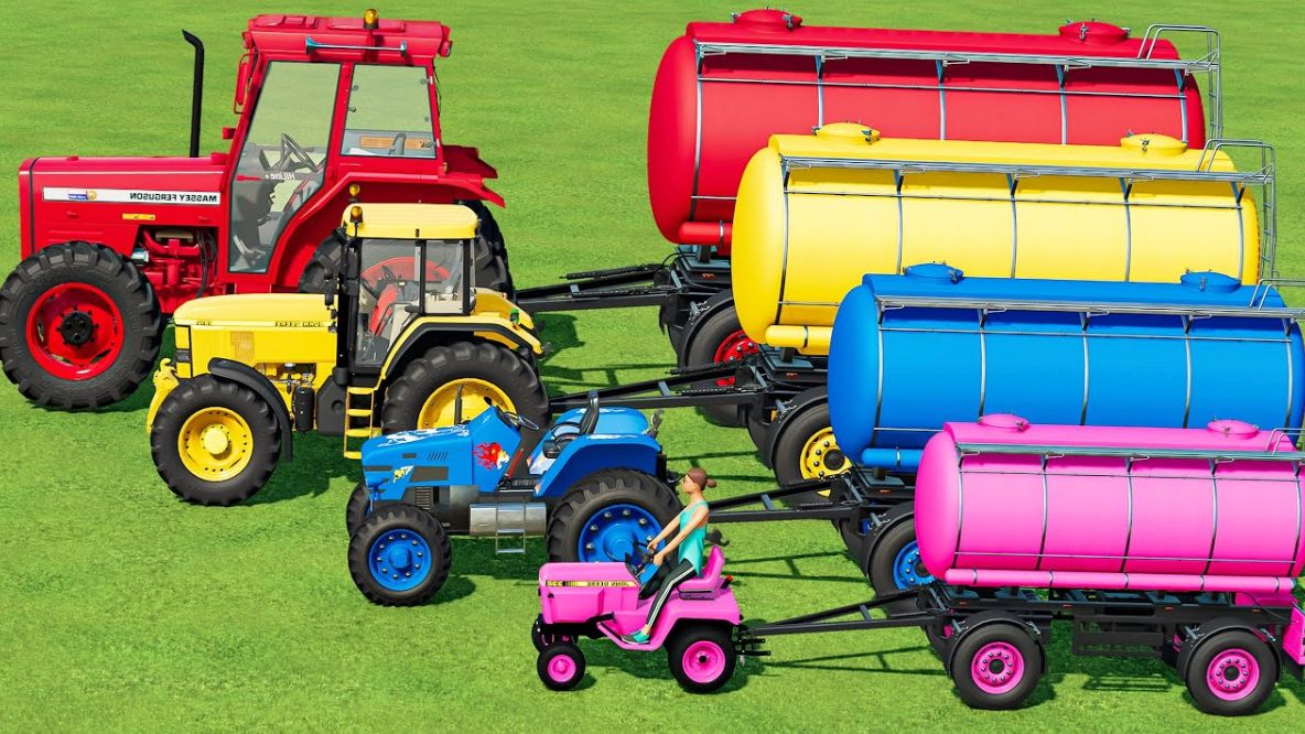 МУЛЬТИКИ ПРО ТРАКТОРА И МАШИНКИ НА ФЕРМЕ ДЛЯ ДЕТЕЙ - ГОНКИ МАЛЕНЬКИХ И БОЛЬШИХ ТРАКТОРОВ С ПРИЦЕПОМ