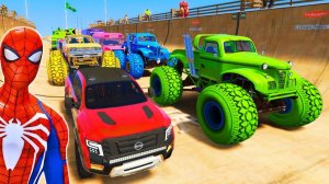 ЧЕЛОВЕК-ПАУК Супер Гонки на автомобилях на гоночной трассе! СУПЕРГЕРОИ ХАЛК Гоку мчащийся на джипе