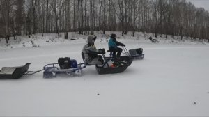 Мотобуксировщик, снегоход и мототолкач "Альбатрос" летим на озеро!