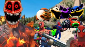 Супергерои на машинах прыгают с парашютом с огромной рампы в ГТА 5