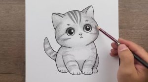 Как нарисовать Милый рисунок Кошки карандашом поэтапно, урок рисования