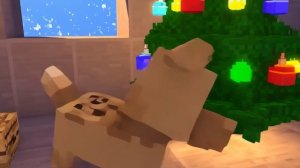 Собачка из minecraft радуется Новому году