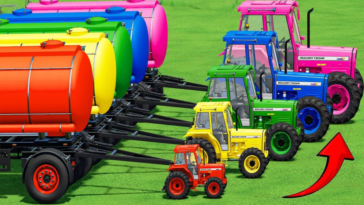 Мультики про Трактора и Машинки Катаемся на Разноцветных Машинках Грузовиках и самосвалах для Детей