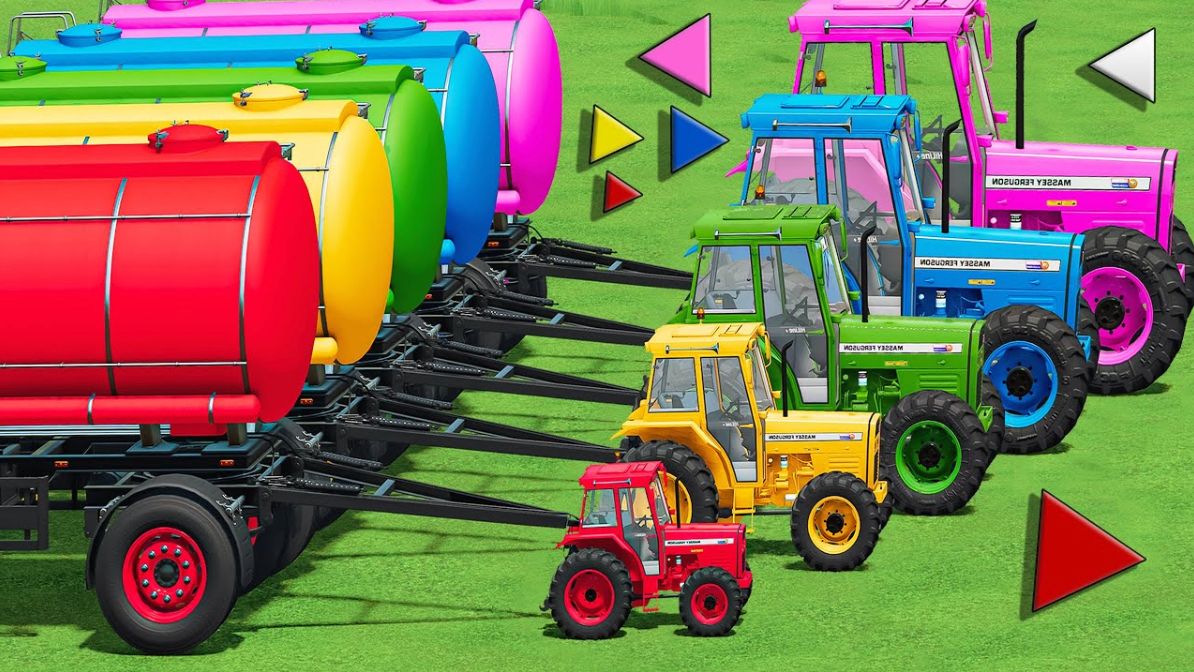 МУЛЬТИКИ ПРО ТРАКТОРА И МАШИНКИ ДЛЯ ДЕТЕЙ, ГОНКИ МАЛЕНЬКИХ И БОЛЬШИХ ТРАКТОРОВ С ПРИЦЕПОМ НА ФЕРМЕ