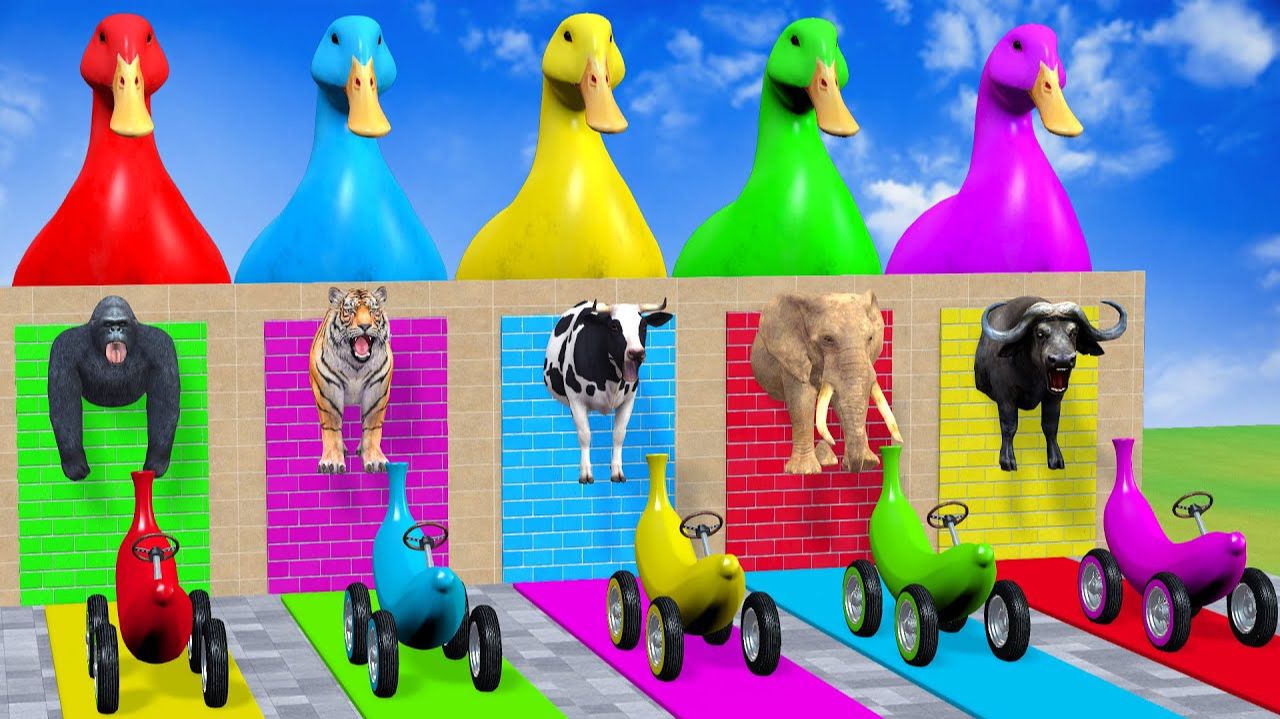 Веселые игры с слоном, гориллой, бегемотом, тигром - 3D игра с животными - Забавные 3D животные