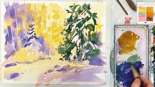 Зимний лес, быстрая акварель смотреть онлайн