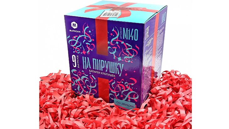 М140 Батарея хлопушек пневматическая (9 залпов со звуком: красные ленты и прямоугольники)