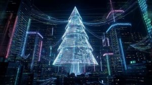 Кибер‑ёлка в неоновом городе | Зацикленный новогодний фон и заставка для экрана