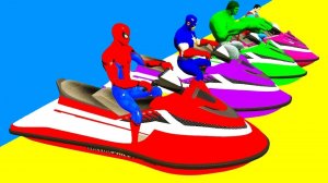Цветные гидроциклы и внедорожные мотоциклы Супергерои и Человек-паук мультфильм для детей и малышей