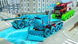 Большая пожарная машина ПРОТИВ Большого танка | Ледяной танк против ледяной пожарной машины