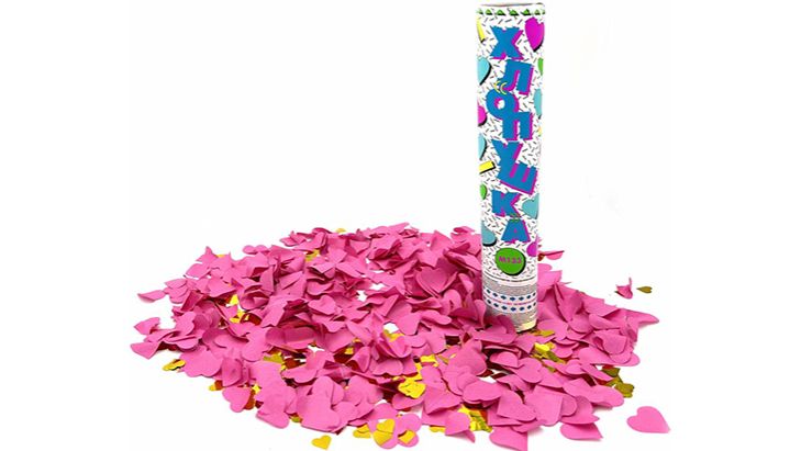 М133 Хлопушка пневматическая гендер (розовые+золотые сердца)