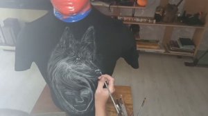 Шаманский волк на футболке,роспись акрил