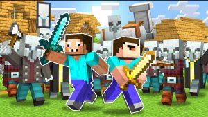 НУБ И ПРО ЗАЩИЩАЮТ ДЕРЕВНЮ ЖИТЕЛЕЙ ОТ МЕГА РЕЙДА В МАЙНКРАФТ ! НУБИК И ТРОЛИНГ ЛОВУШКА MINECRAFT