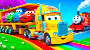 Мультики про машинки. Супергерои на мотоциклах едут по морю вдоль моста. Смотреть онлайн для детей.