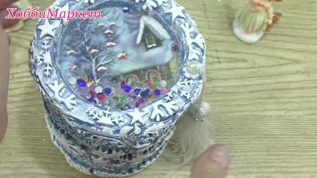 Сделаем красивую новогоднюю баночку с ледяным окошком. ХоббиМаркет