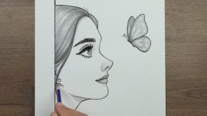 Как нарисовать красивую девушку и бабочку простым карандашным рисунком шаг за шагом