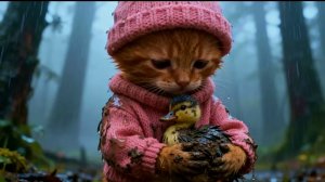 Мультики для детей, котёнок спасает в лесу утенка, мультфильм/мультик детям