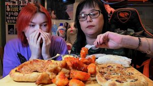 Мукбанг | Мини Пиццы,Куриный поп-корн, Спринг ролл с креветками | Обжор Асмр