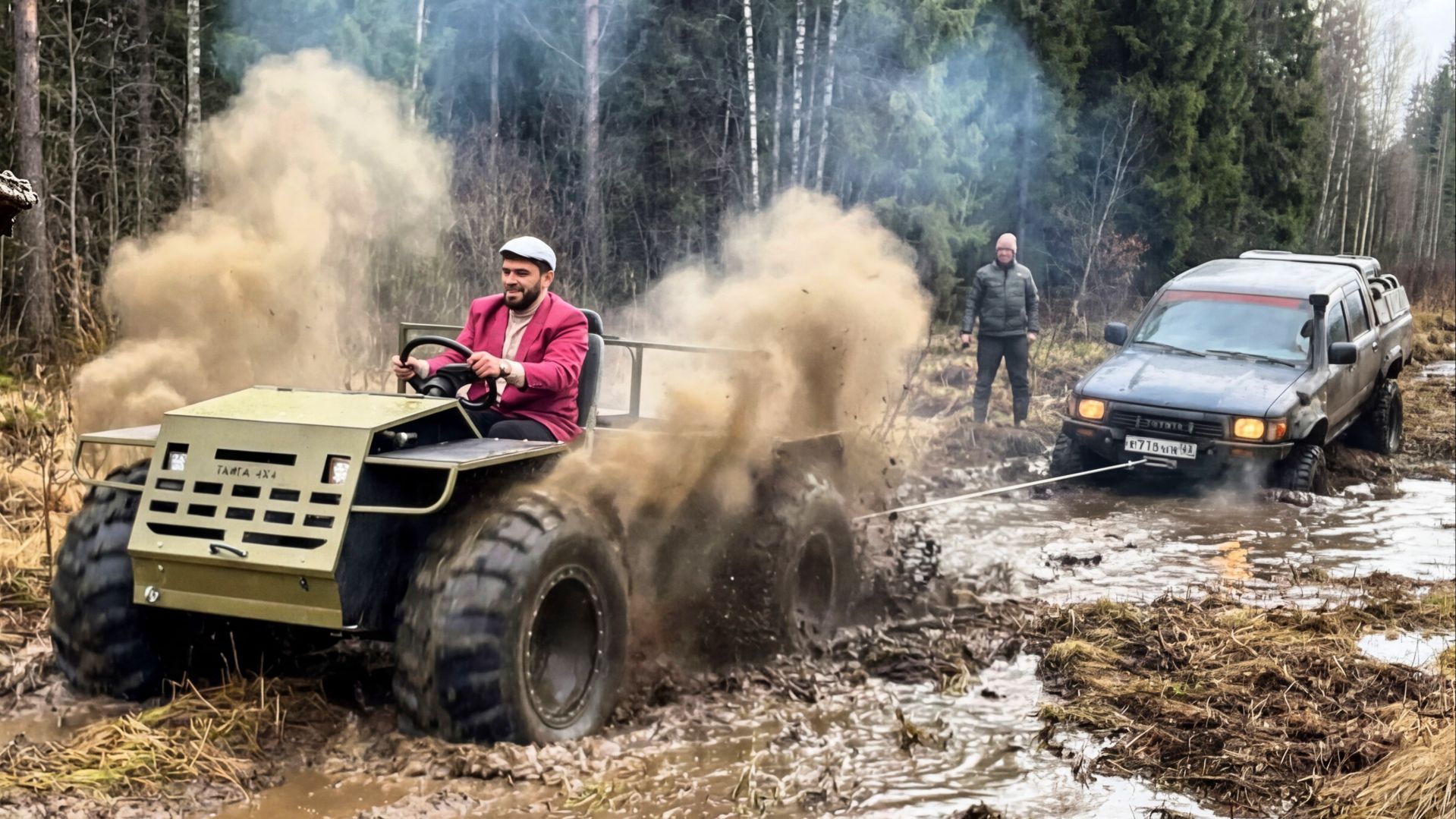 Пробираемся к Хижине в Лесу через Болота на Хайлюксах и болотоходе смотреть онлайн