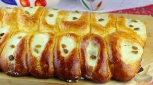 Любителям сдобы с творожной начинкой. ОТРЫВНОЙ ПИРОГ С ТВОРОГОМ И ИЗЮМОМ