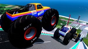 МУЛЬТИКИ ПРО МАШИНКИ Эпические прыжки и столкновения на скоростном монстр-траке Beamng Drive #26