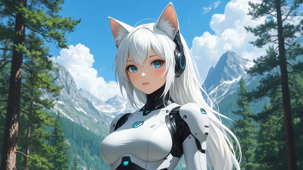 Юлиана русская высокотехнологичная футуристическая робот кошка-девушка.