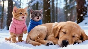 Котики спасают щеночка новогодний день, мультфильм/мультики детям