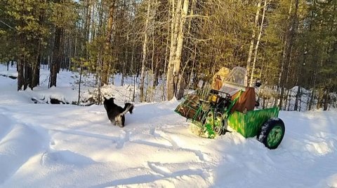 Поездка в лес на одноколёсном снегоходе