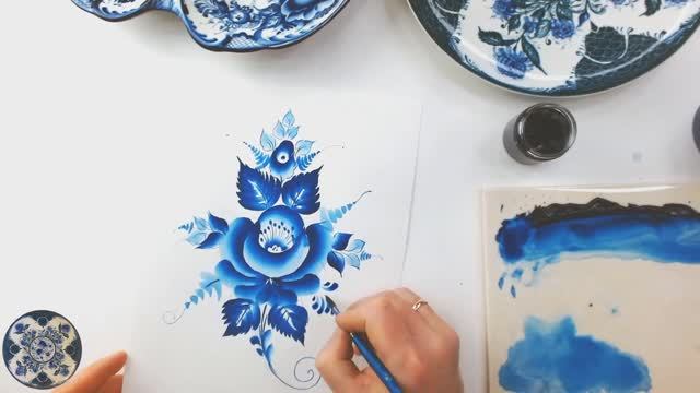 Мастер-класс по гжельской росписи. Композиция с розой. смотреть онлайн