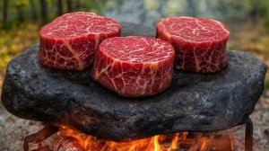 Стейк «Дикая природа» и трюфели, приготовленные на раскалённой камне