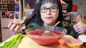 Мукбанг | Борщ с салом,луком и паштет из гусиной печени | Обжор Асмр