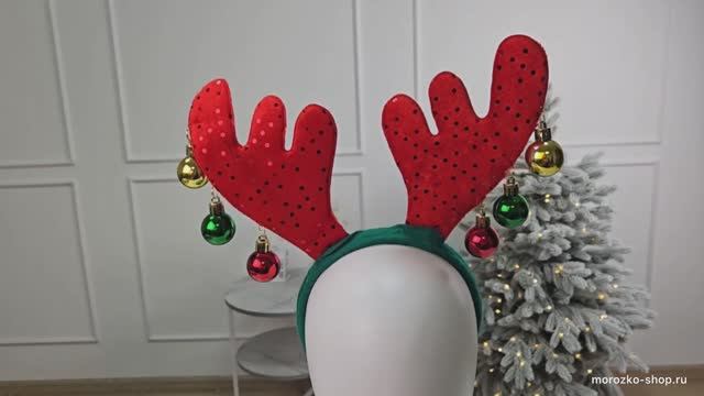 Карнавальный ободок ОЛЕНЬИ РОЖКИ С БУБЕНЧИКАМИ, красный, 38 см, AAF512030-1