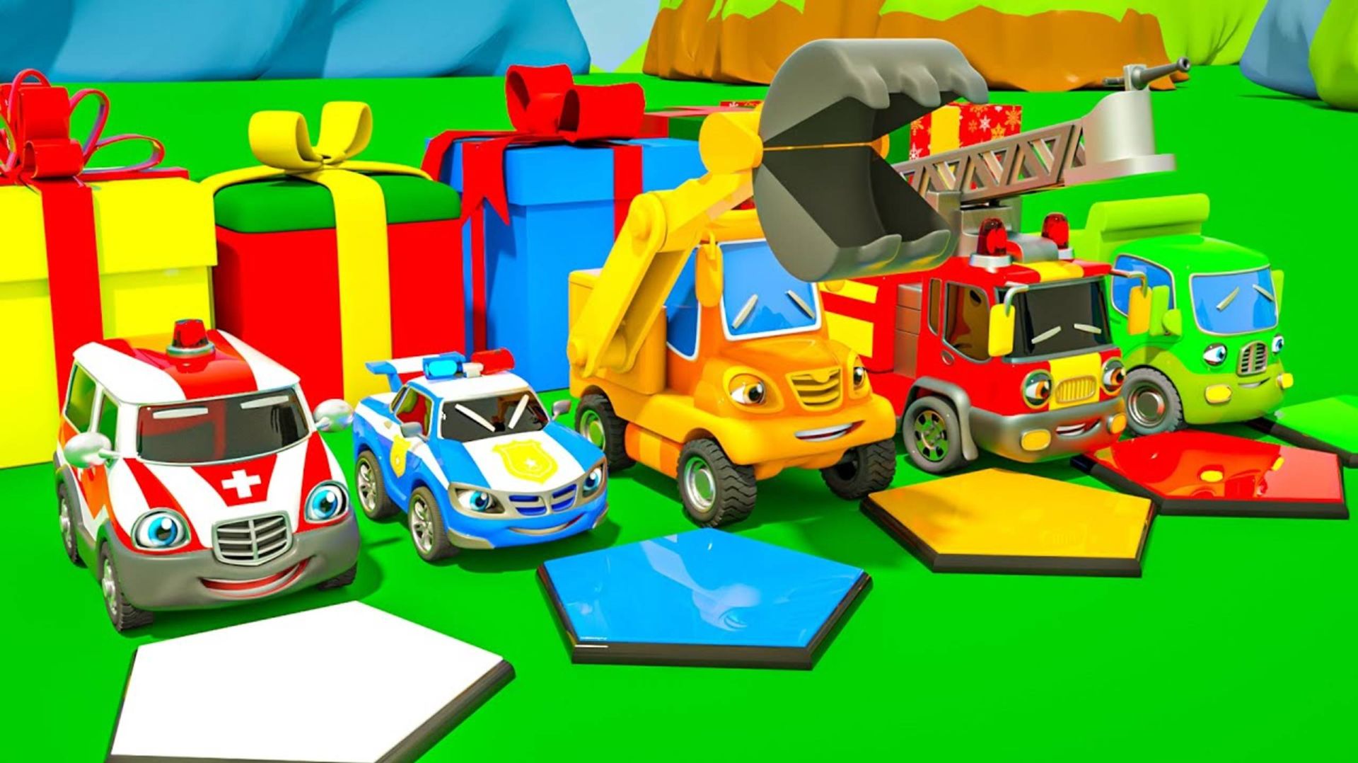 Мультики про машинки - Песня Baby Shark - Учим цвета Волшебные кубики - Веселые детские песенки