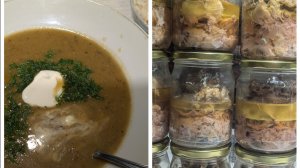 Тушёнка из мяса домашнего бройлеров , грибной суп пюре.