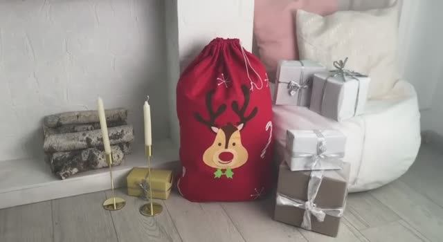Мешок для подарков НОВОГОДНИЙ СЮРПРИЗ С ОЛЕНЕМ, 50x75 см, 660070-олень