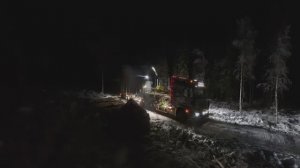 Загрузка лесом в холодную ночь.