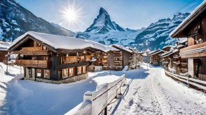 Швейцария. Расслабляющая прогулка  в  заснеженный день по  красивым швейцарским деревням.