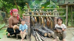 Ловим рыбу с сыном вручную, готовим копченую рыбу для продажи на рынке. Дуонг. Вьетнам