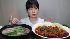 🔥🍲 Мукбанг и Mukbang : ОСТРЫЙ ЖАРЕНЫЙ ОГУМИ С ЧОНГОЛЬ И УДОНОМ! 🌶️🍲 | ASMR